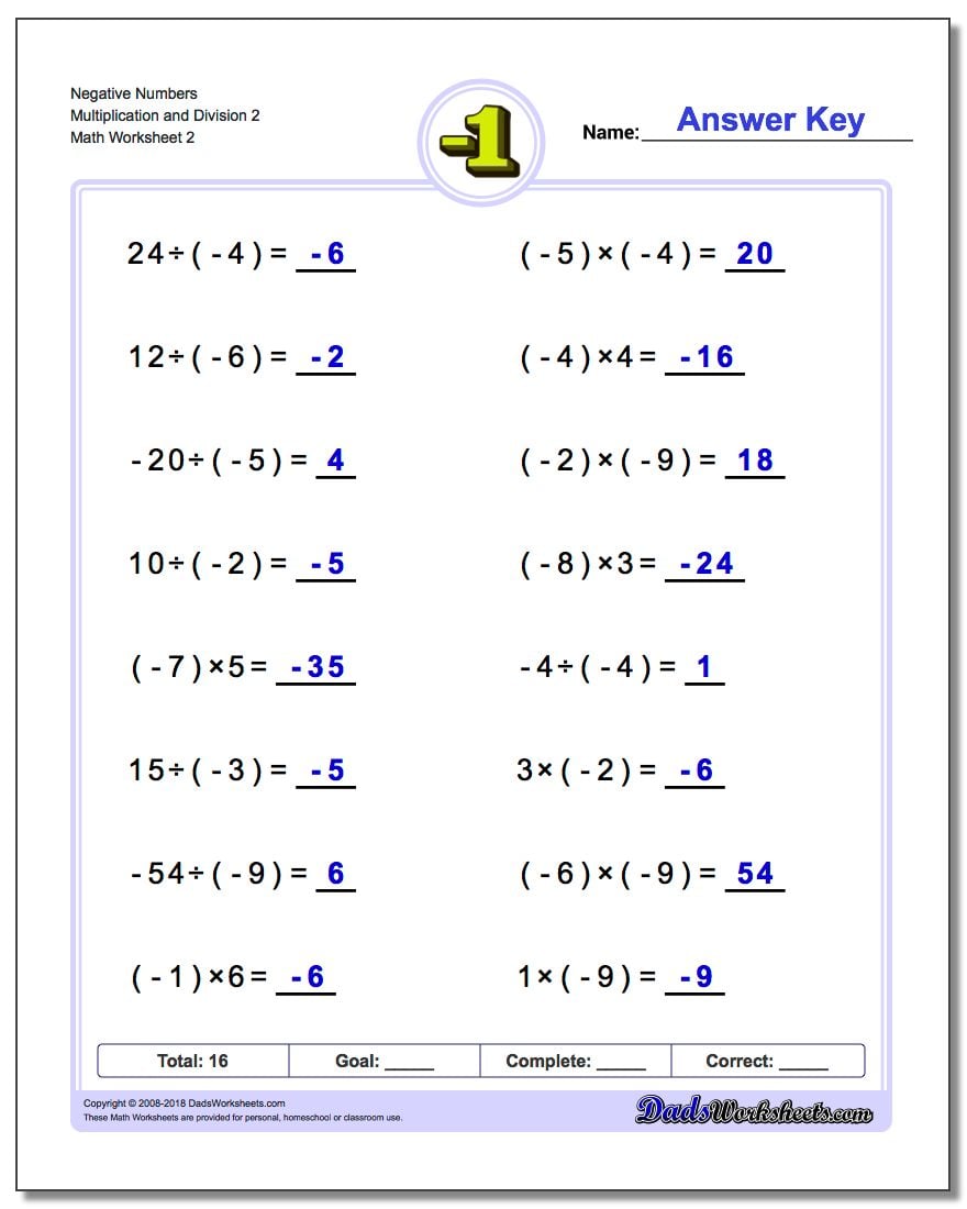OIN - Within Multiplying Negative Numbers Worksheet