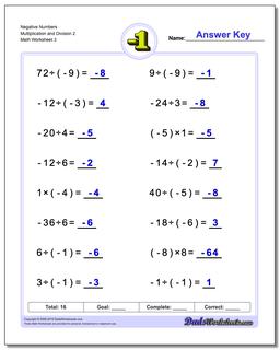 Negative Numbers Multiplication Worksheet and Division Worksheet 2