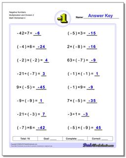 Negative Numbers Multiplication Worksheet and Division Worksheet 2