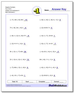 Negative Numbers Four Terms Addition Worksheet and Subtraction Worksheet 6 /worksheets/negative-numbers.html