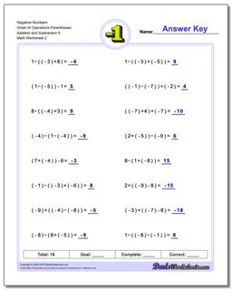Negative Numbers Order of Operations Parentheses Addition Worksheet and Subtraction Worksheet 9 /worksheets/negative-numbers.html