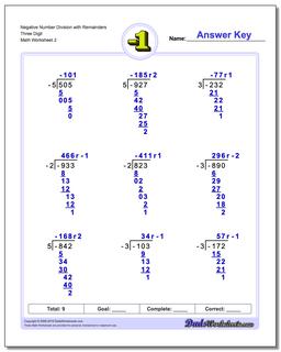 Negative Number Division Worksheet with Remainders Three Digit /worksheets/negative-numbers.html