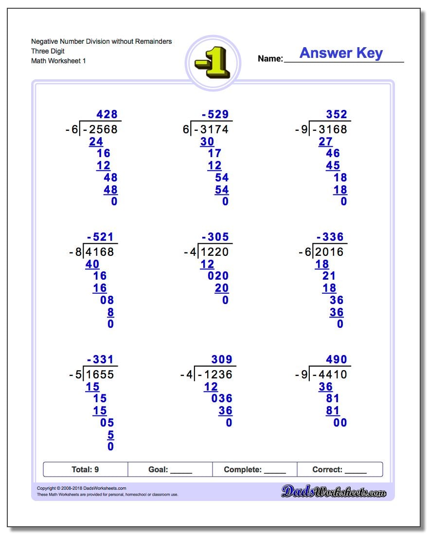 three digit division negative numbers without remainders v1