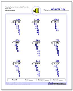 Negative Number Division Worksheet without Remainders Three Digit