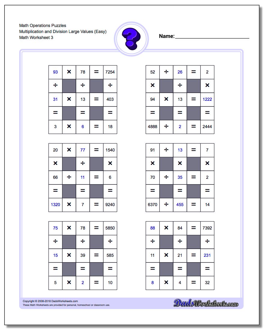 Math Operations Puzzle Multiplication and Division Large Values (Easy)