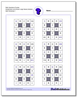 Number Grid Puzzle Math Operations Multiplication and Division Large Values (Hardest)