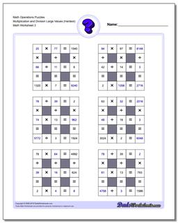 Math Operations Puzzle Multiplication and Division Large Values (Hardest)