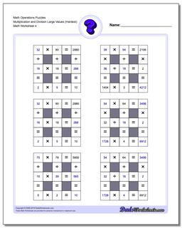 Math Operations Puzzle Multiplication and Division Small Values with Negatives (Hardest)