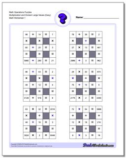 Number Grid Puzzle Math Operations Multiplication and Division Large Values (Easy)