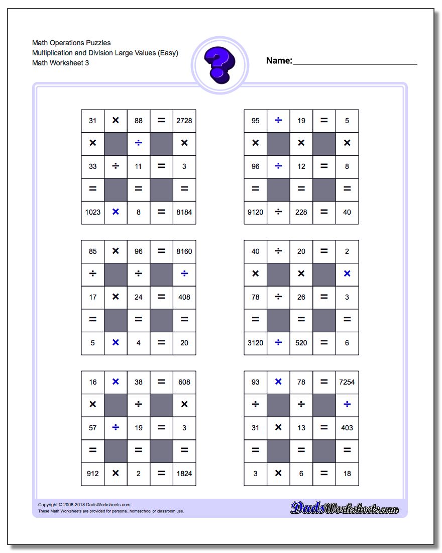 Math Operations Puzzle Multiplication and Division Large Values (Easy)
