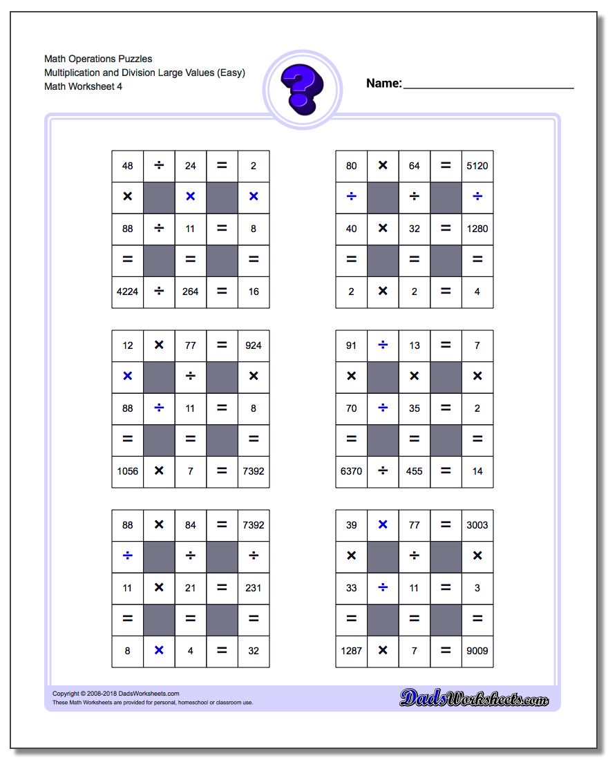 Math Operations Puzzle Multiplication and Division Large Values (Easy)