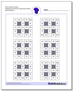 Number Grid Puzzle Math Operations Multiplication and Division Large Values (Harder)