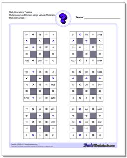 Math Operations Puzzle Multiplication and Division Large Values (Moderate)