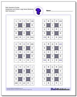 Number Grid Puzzle Math Operations Multiplication and Division Large Values (Moderate)