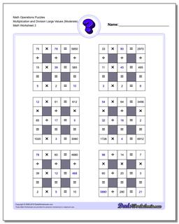 Math Operations Puzzle Multiplication and Division Large Values (Moderate)