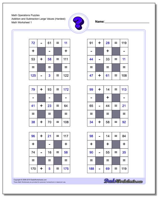 Math Worksheets: Number Grid Puzzles: Number Grid Puzzles: Math ...
