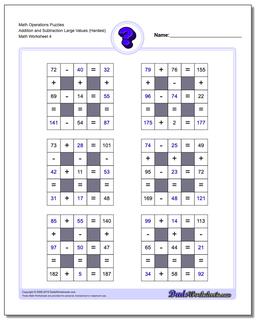 Math Operations Puzzle Addition and Subtraction Large Values (Hardest)