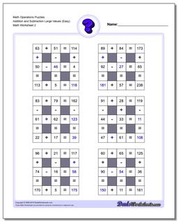Math Operations Puzzle Addition and Subtraction Large Values (Easy) /worksheets/number-grid-puzzles.html