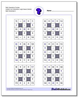 Math Operations Puzzle Addition and Subtraction Large Values (Harder)