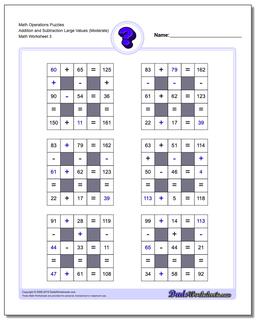 Math Operations Puzzle Addition and Subtraction Large Values (Moderate)