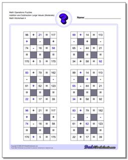 Math Operations Puzzle Addition and Subtraction Large Values (Moderate)