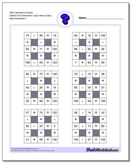 Math Operations Puzzle Addition and Subtraction Large Values (Easy)