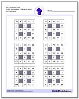 Math Operations Puzzle Addition and Subtraction Large Values (Harder) /worksheets/number-grid-puzzles.html