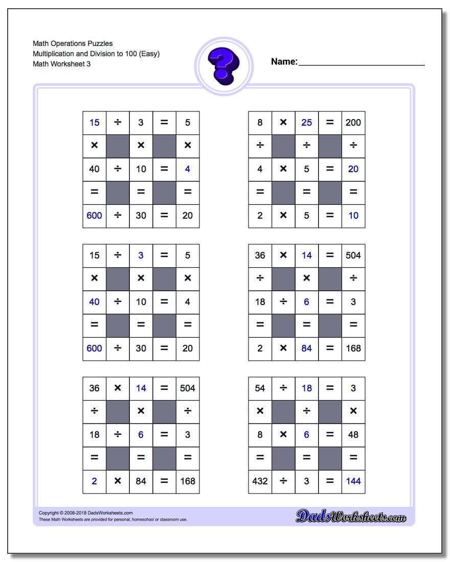 Multiplication and Division with Missing Values to 100