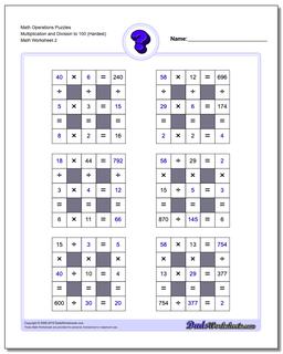 Math Operations Puzzle Multiplication and Division to 100 (Hardest) /worksheets/number-grid-puzzles.html