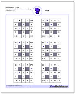 Math Operations Puzzle Multiplication and Division Medium Values (Easy) /worksheets/number-grid-puzzles.html