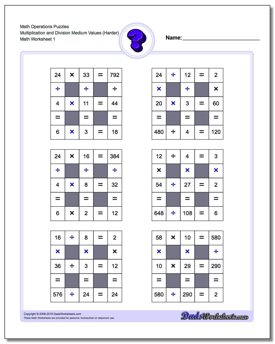 Number Grid Puzzle Math Operations Multiplication and Division Medium Values (Harder)