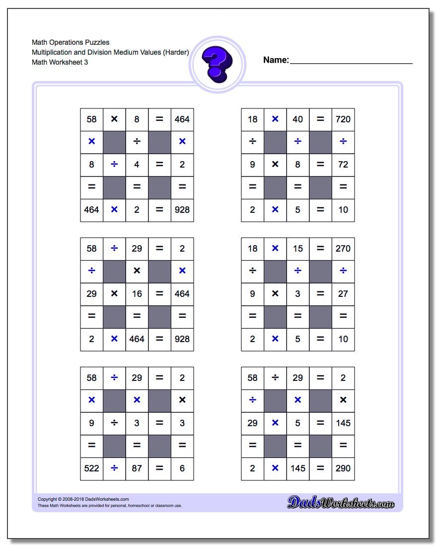 Math Operations Puzzle Multiplication and Division Medium Values (Harder)