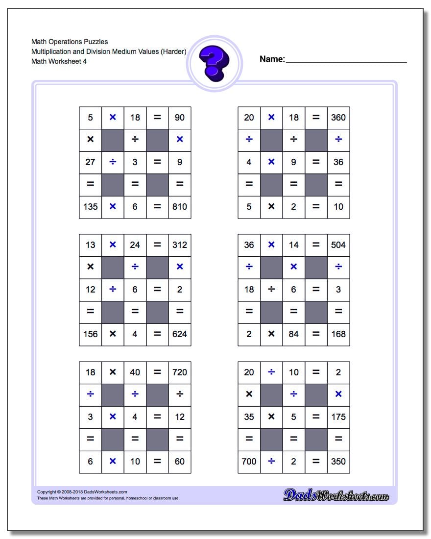 Math Operations Puzzle Multiplication and Division Medium Values (Harder)