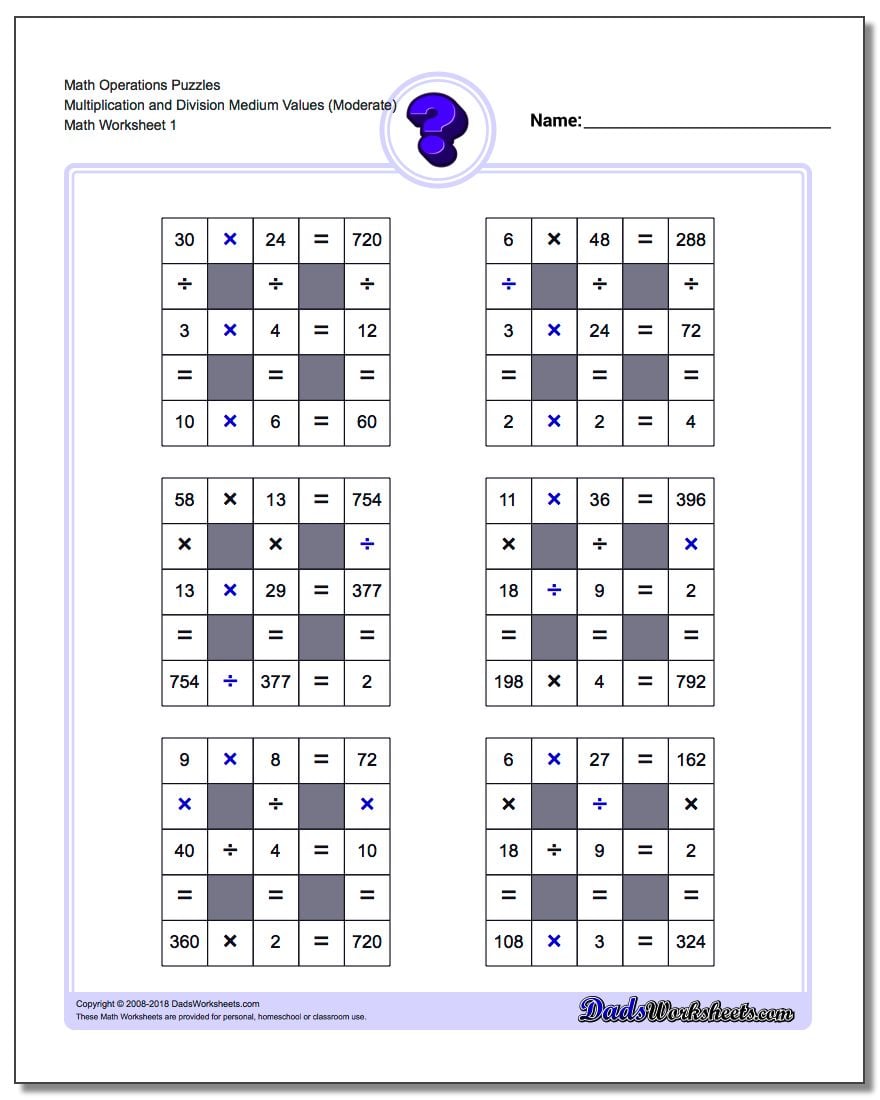 Number Grid Puzzle Math Operations Multiplication and Division Medium Values (Moderate)