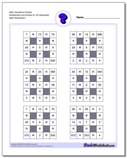 Math Operations Puzzle Multiplication and Division to 100 (Moderate)