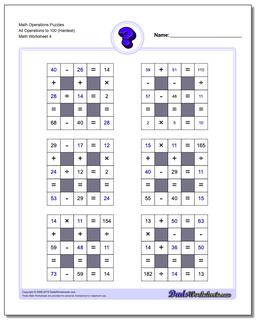 Math Operations Puzzle All Operations to 100 (Hardest)