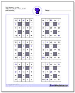 Number Grid Puzzle Math Operations All Operations Medium Values (Harder)