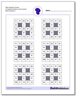 Math Operations Puzzle All Operations Medium Values (Harder)