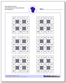 Math Operations Puzzle All Operations Medium Values (Moderate)