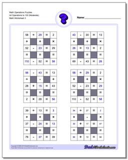 Math Operations Puzzle All Operations to 100 (Moderate)