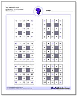 Math Operations Puzzle All Operations to 100 (Moderate)
