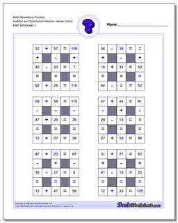 Math Operations Puzzle Addition and Subtraction Medium Values (Hard)