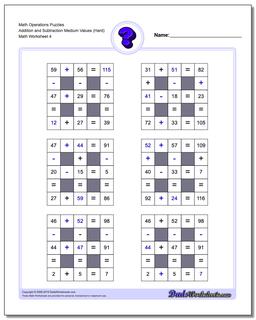 Math Operations Puzzle Addition and Subtraction Medium Values (Hard)