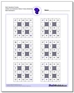 Math Operations Puzzle Addition and Subtraction Medium Values (Moderate)