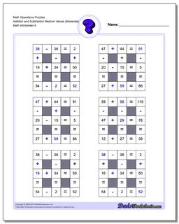 Math Operations Puzzle Addition and Subtraction Medium Values (Moderate)