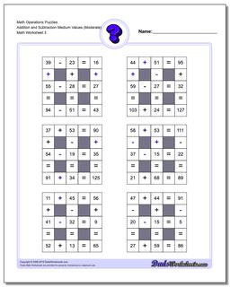 Math Operations Puzzle Addition and Subtraction Medium Values (Moderate)