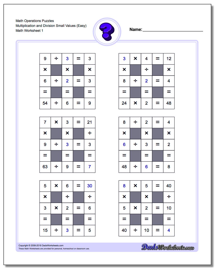 Multiplication and Division with Missing Values (Small) Number Grid Puzzle