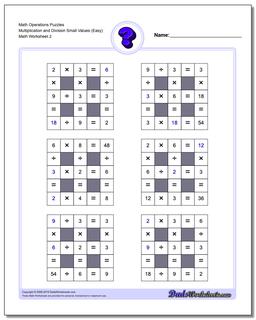 Math Operations Puzzle Multiplication and Division Small Values (Easy) /worksheets/number-grid-puzzles.html