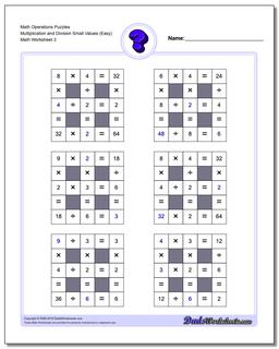 Math Operations Puzzle Multiplication and Division Small Values (Easy)