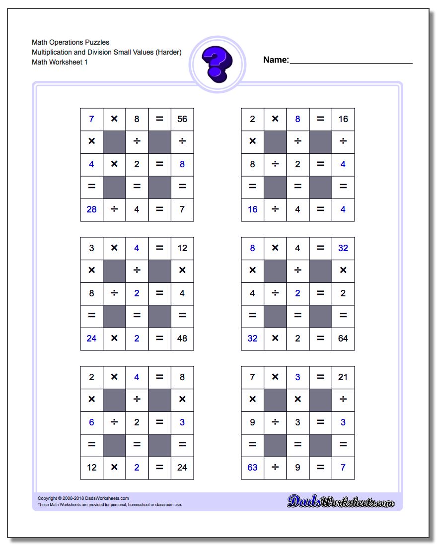 Number Grid Puzzle Math Operations Multiplication and Division Small Values (Harder)